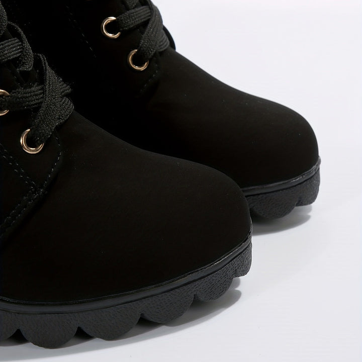 Women's Leather Block Heel Ankle Boots Shoes