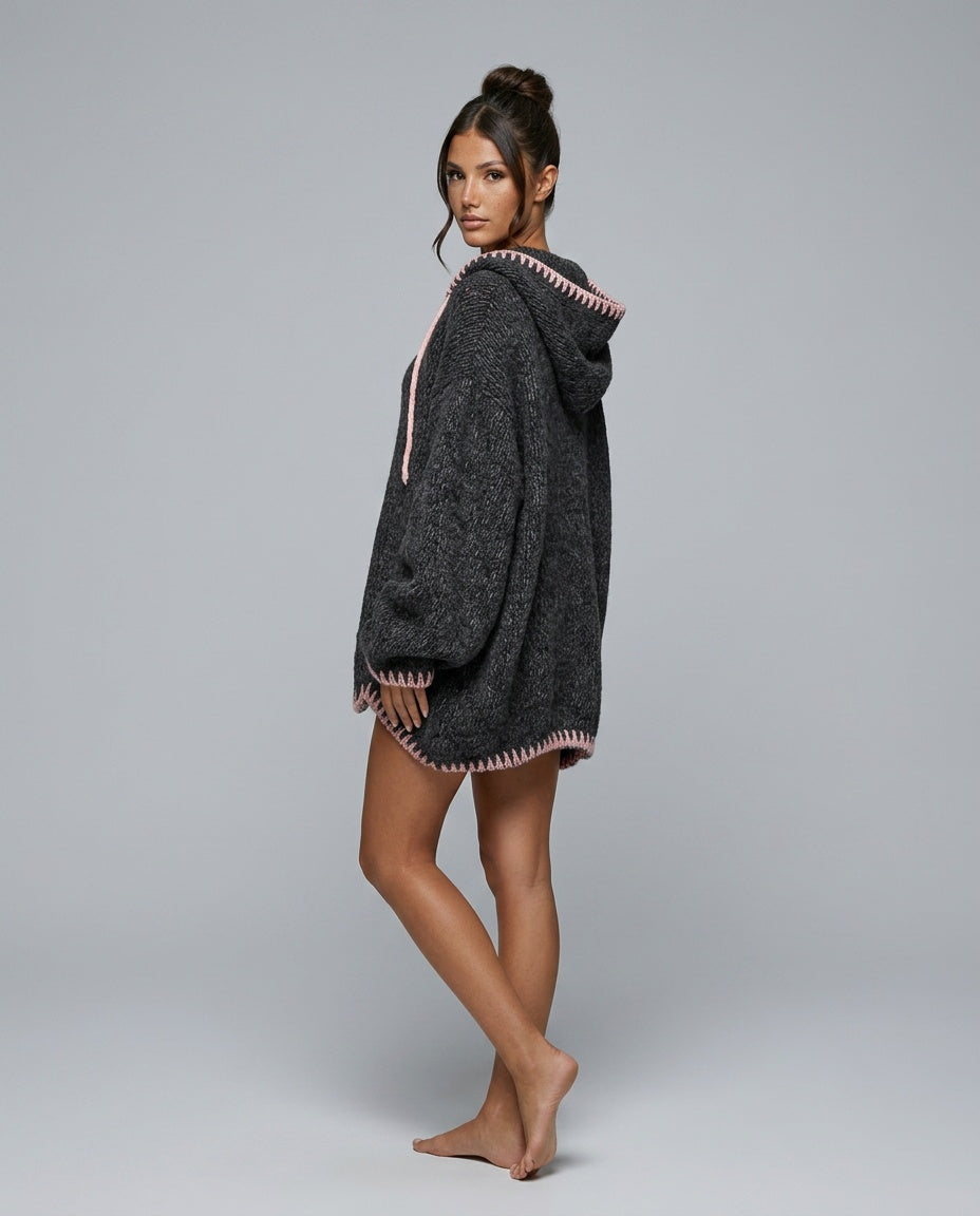 Harlow | Hooded Pink-Trim Knit Mini