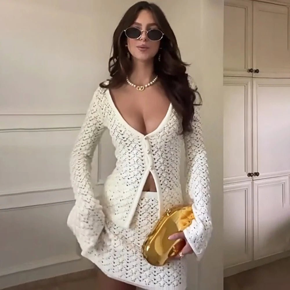 Jaycee Knitted Cardigan Mini Skirt Set