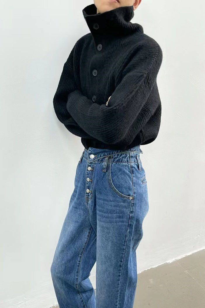 Donna Ribbed Funnel Neck Cardigan