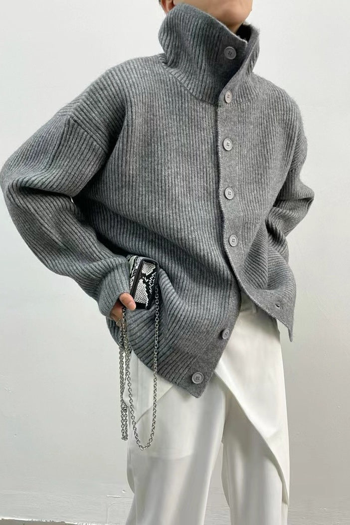 Donna Ribbed Funnel Neck Cardigan