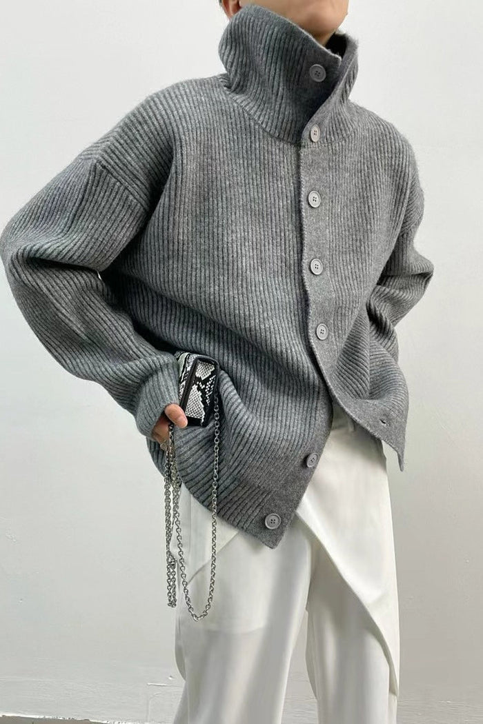 Donna Ribbed Funnel Neck Cardigan