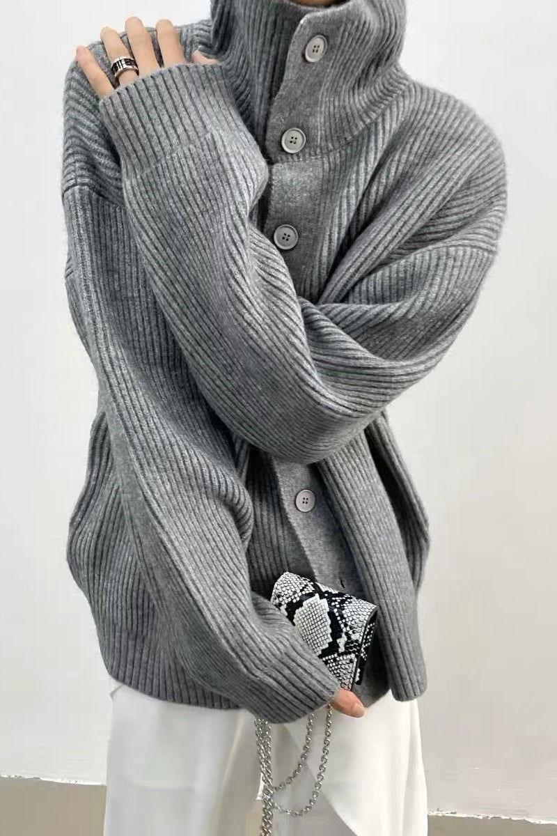 Donna Ribbed Funnel Neck Cardigan