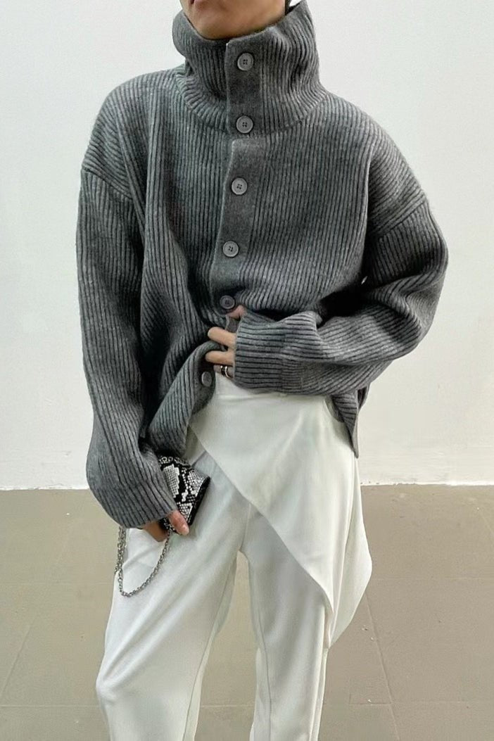 Donna Ribbed Funnel Neck Cardigan