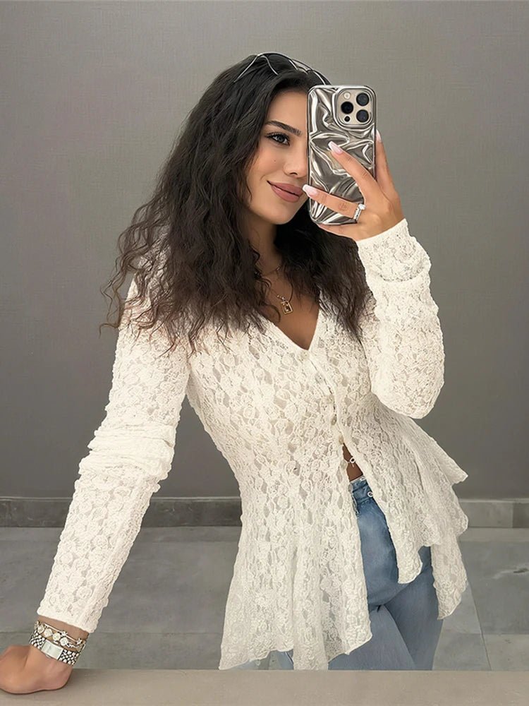 Jenna Shark Hem Sheer Jacquard Cardigan
