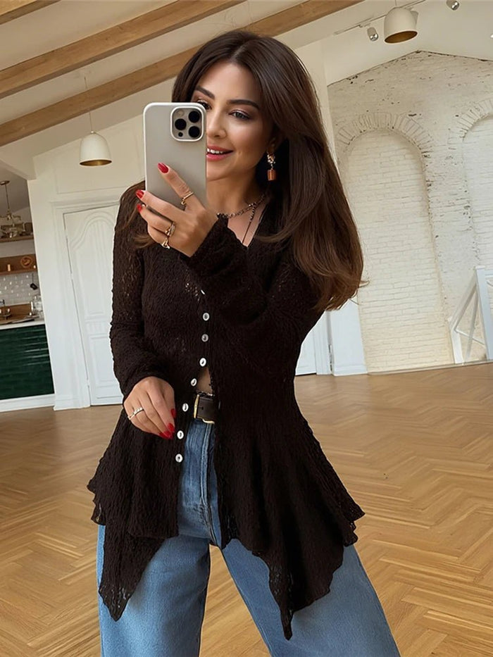 Jenna Shark Hem Sheer Jacquard Cardigan
