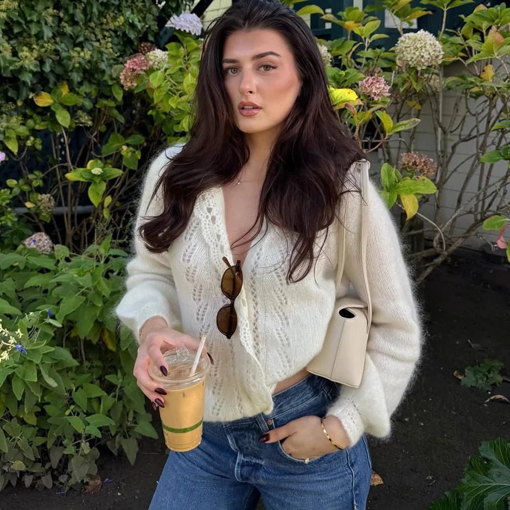 Lia White Lace Knit Cardigan