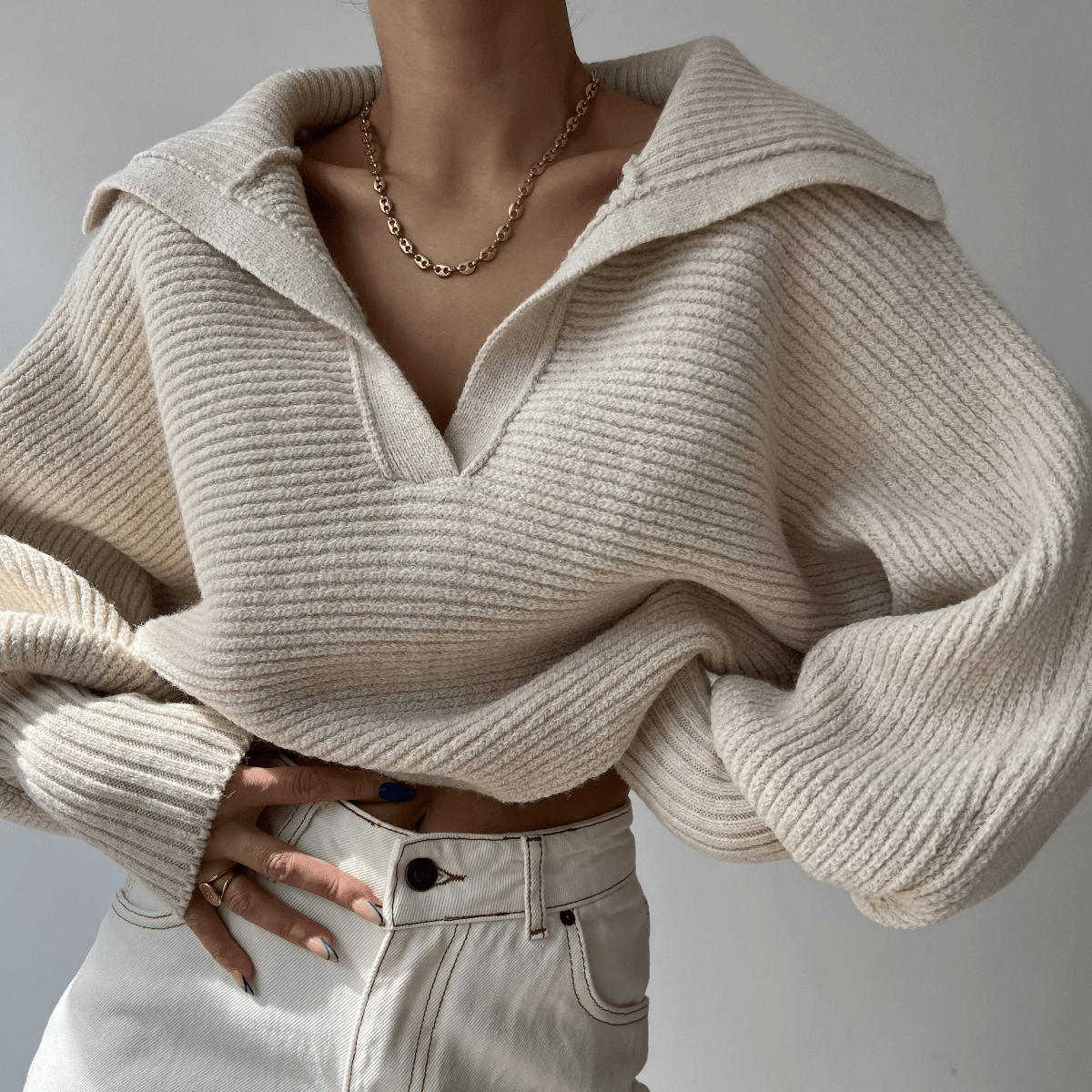 Morgan | Oversized Striktrøje med Polokrave