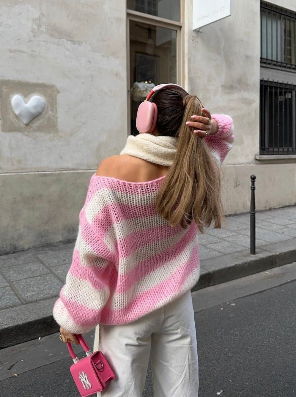 Rose Striped Loose Sweater