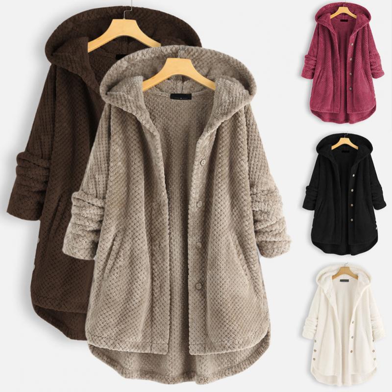 Women's Oversized Plush Fleece Hooded Cardigan Coat