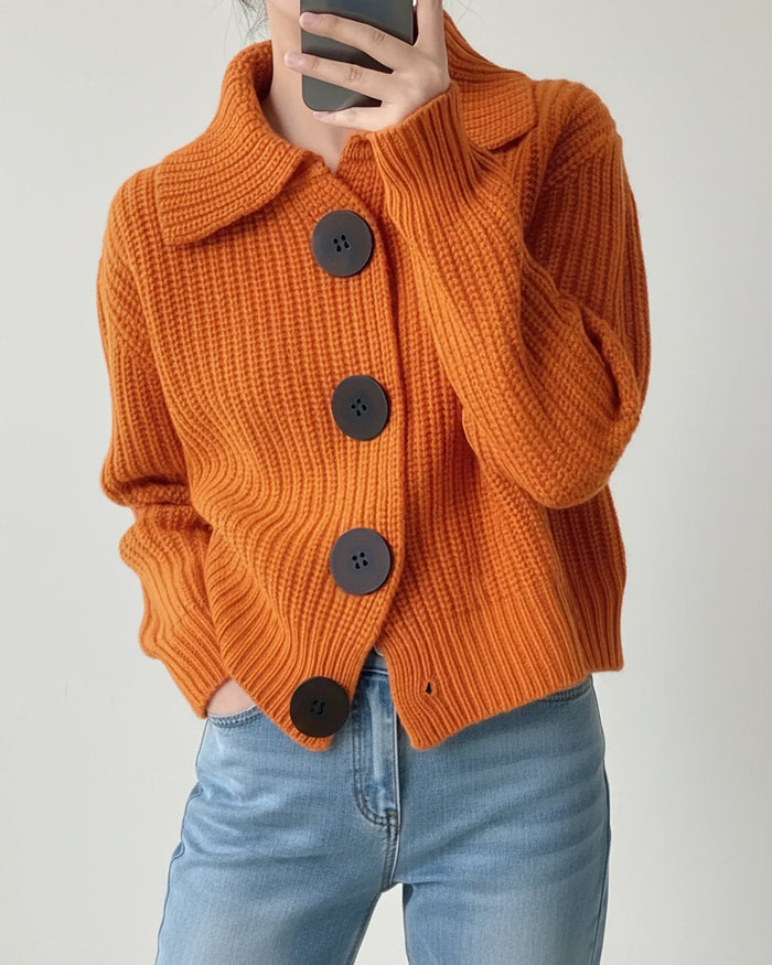 Women's Merino Wool Knit Cardigan Long Sleeve Sweater Jumper