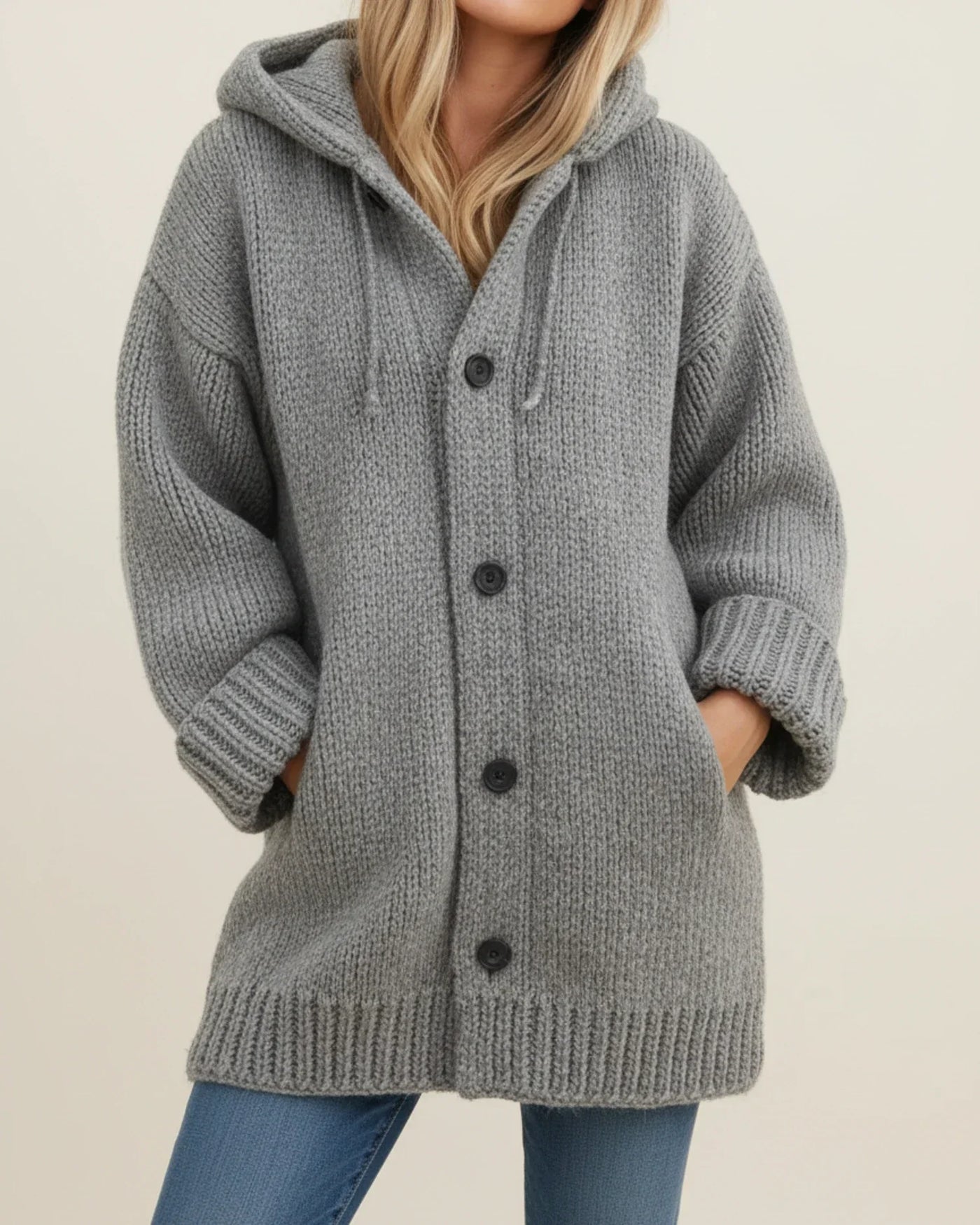 Women's Wool Knit Cardigan Hoodie Oversized Long Jumper Coat
