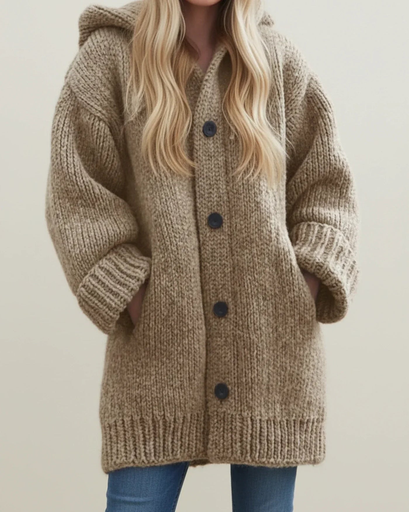 Women's Wool Knit Cardigan Hoodie Oversized Long Jumper Coat