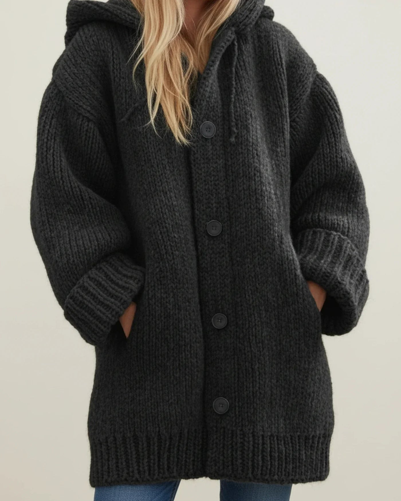 Women's Wool Knit Cardigan Hoodie Oversized Long Jumper Coat