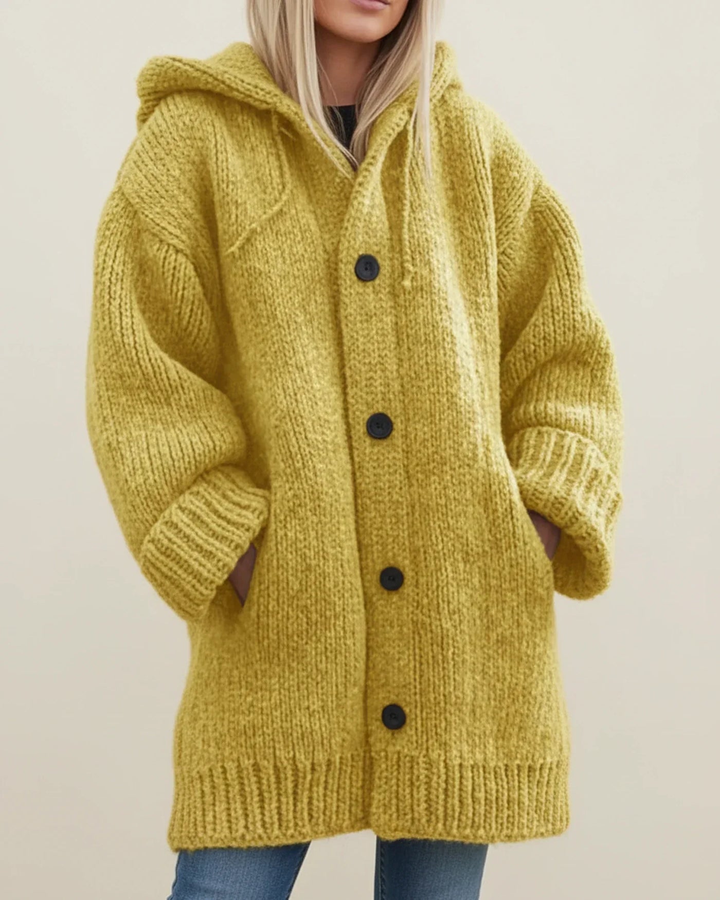 Women's Wool Knit Cardigan Hoodie Oversized Long Jumper Coat