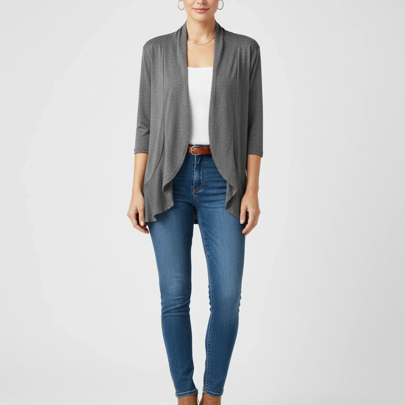 Women's Knit Blend Open Front Cardigan Drape Casual Sweater