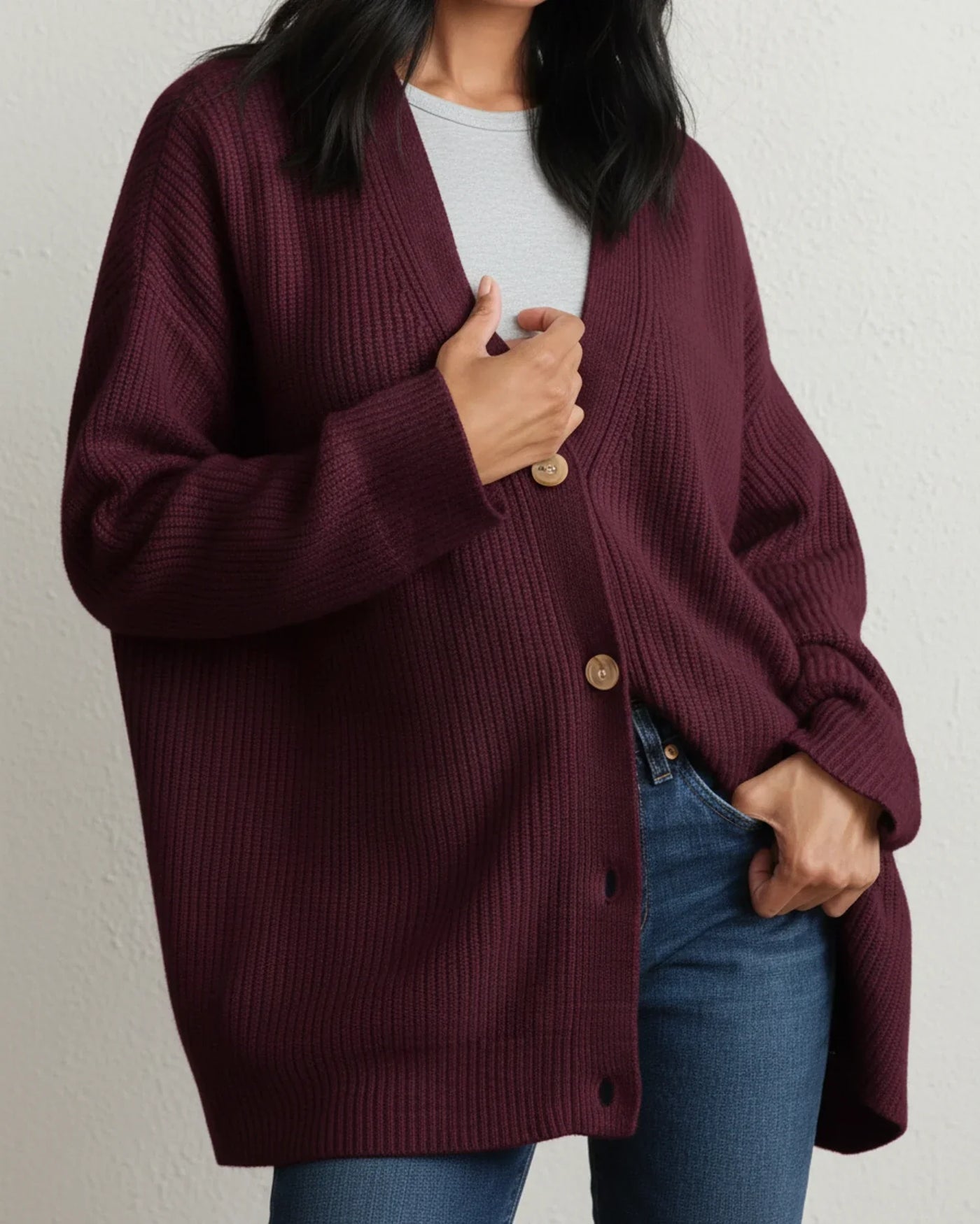 Women's Knit Cardigan Wool Oversized Button Up Sweater Open Front