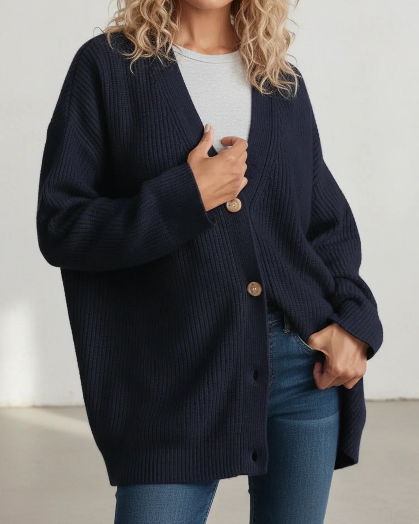 Women's Knit Cardigan Wool Oversized Button Up Sweater Open Front