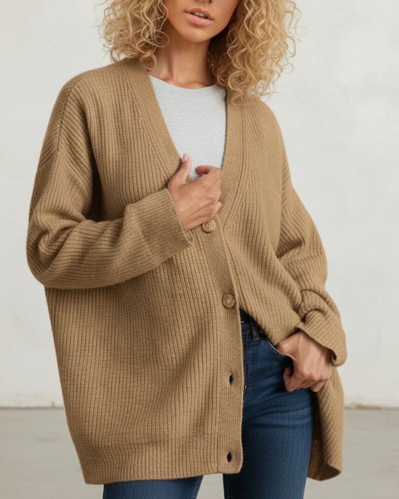 Women's Knit Cardigan Wool Oversized Button Up Sweater Open Front