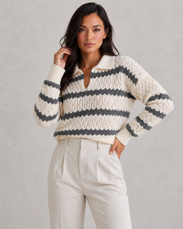 Women’s Collared Striped Knit Jumper for Casual & Everyday Wear