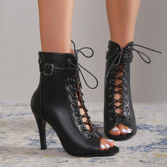 Women’s Lace-Up Open Toe Casual High Heel Ankle Boots - Craw Leigh