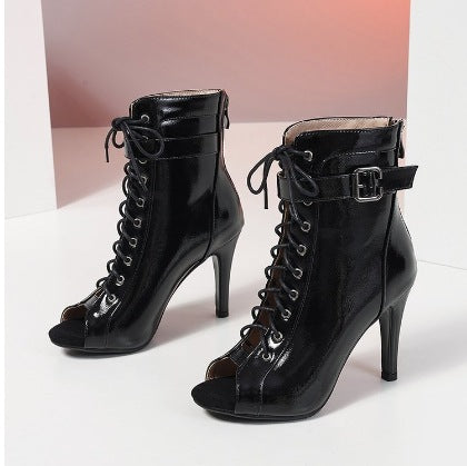 Women’s Lace-Up Open Toe Casual High Heel Ankle Boots - Craw Leigh