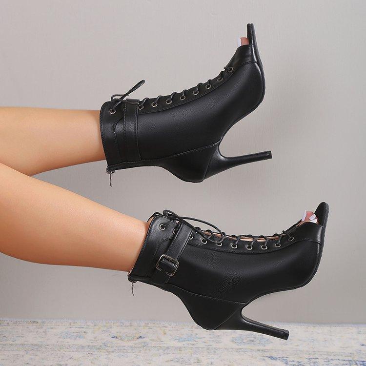 Women’s Lace-Up Open Toe Casual High Heel Ankle Boots - Craw Leigh