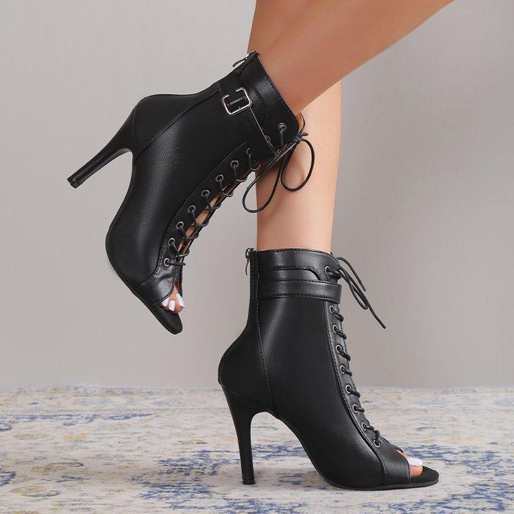 Women’s Lace-Up Open Toe Casual High Heel Ankle Boots - Craw Leigh