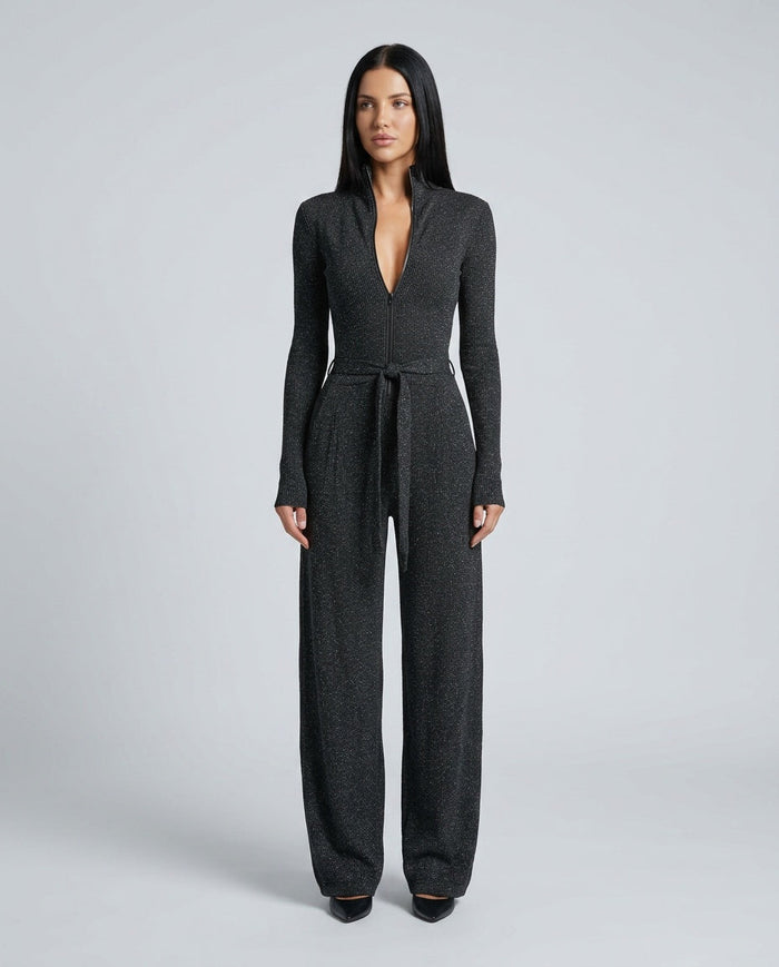Zara | Knit Sparkling Zipper-Front Jumpsuit